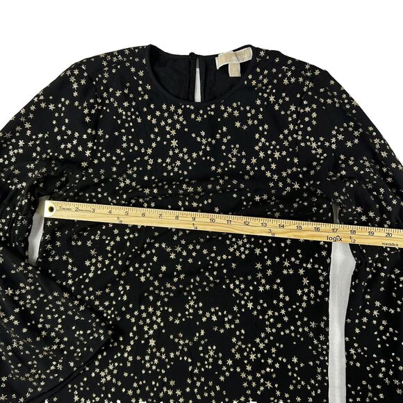 Michael Kors Black Gold Glitter Stars Flare Long Sleeve Blouse Top Shirt Xs - Picture 4 of 11